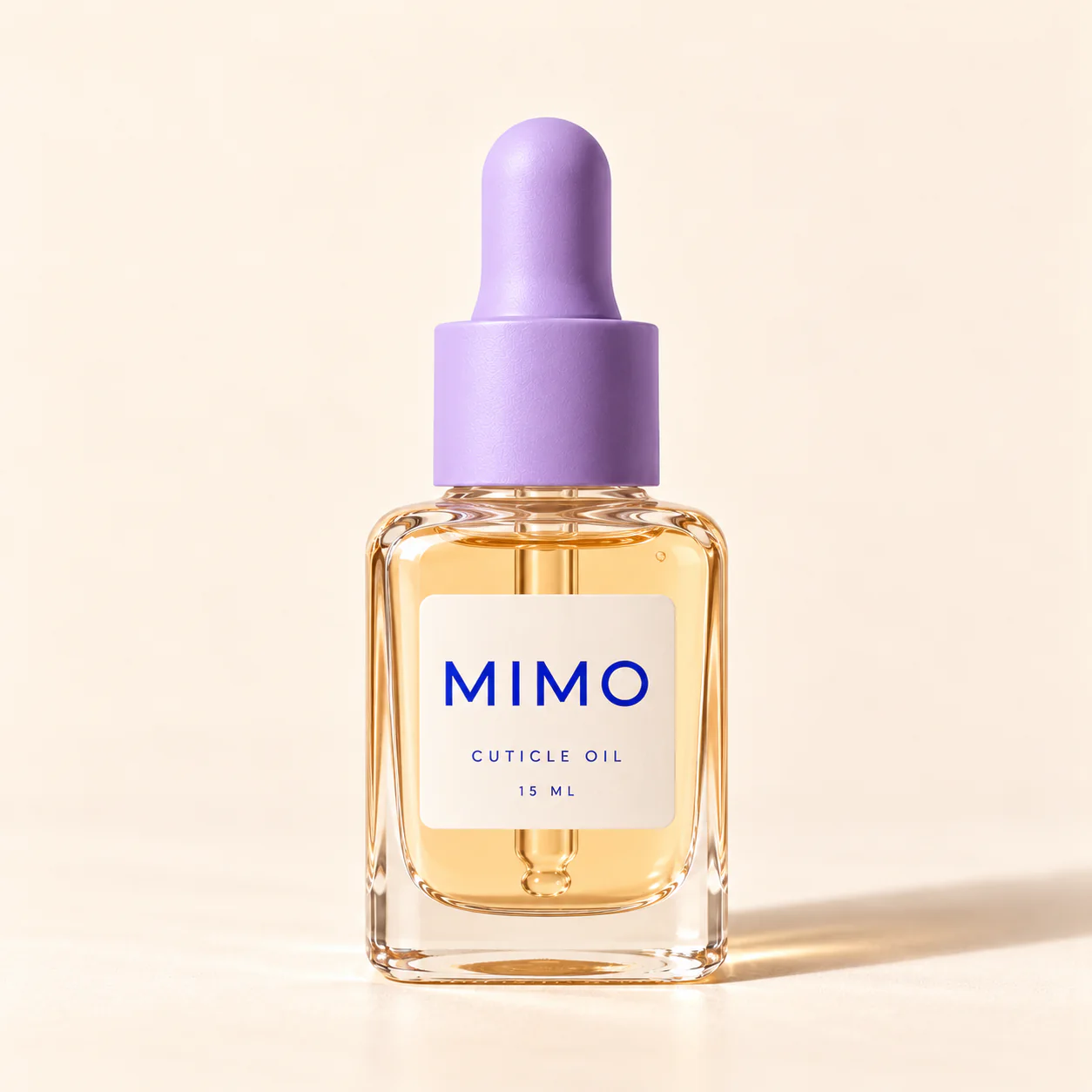 ออยล์บำรุงจมูกเล็บ MIMO ขวดแก้วพร้อมหลอดหยดสีลาเวนเดอร์ ฉลากสีครีม